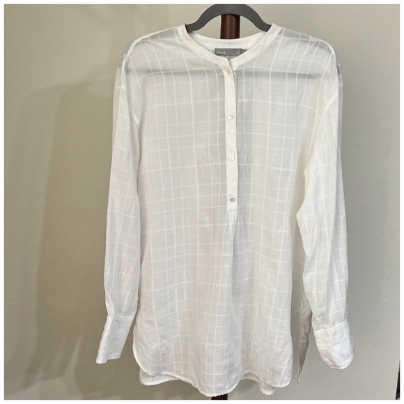 Vince white windowpane shadow plaid long sleeve oversized tunic blouse medium - Picture 7 of 10
